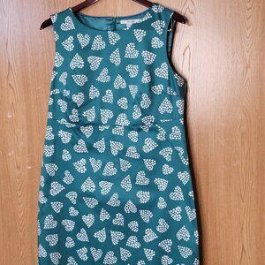 Boden US 14 Diane Cluster Heart Printed Green Sheath Dress Lined Sleeveless
